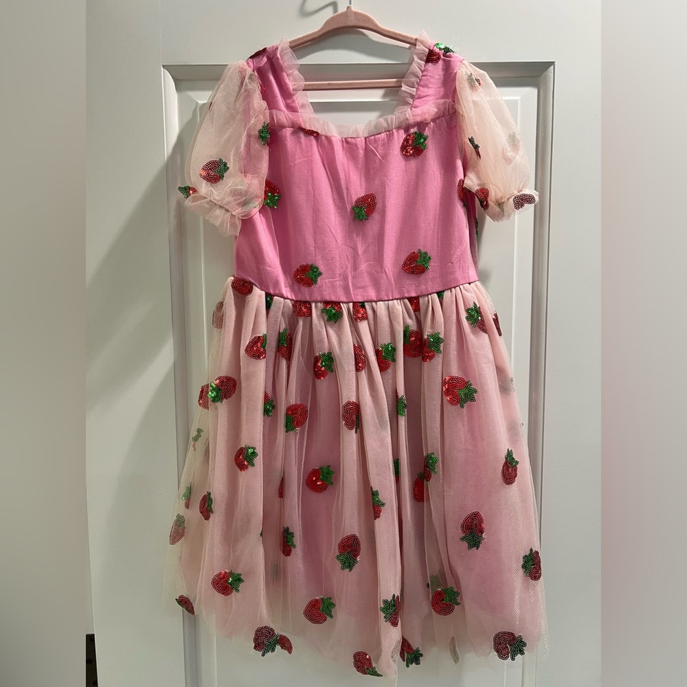 Lola and the Boys Strawberry Sequin Dress, Pink, size 10